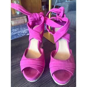 UGG Wedge Magenta Suede Nubuck Leather Espadrille Crossover Platforms Sz. 8.5